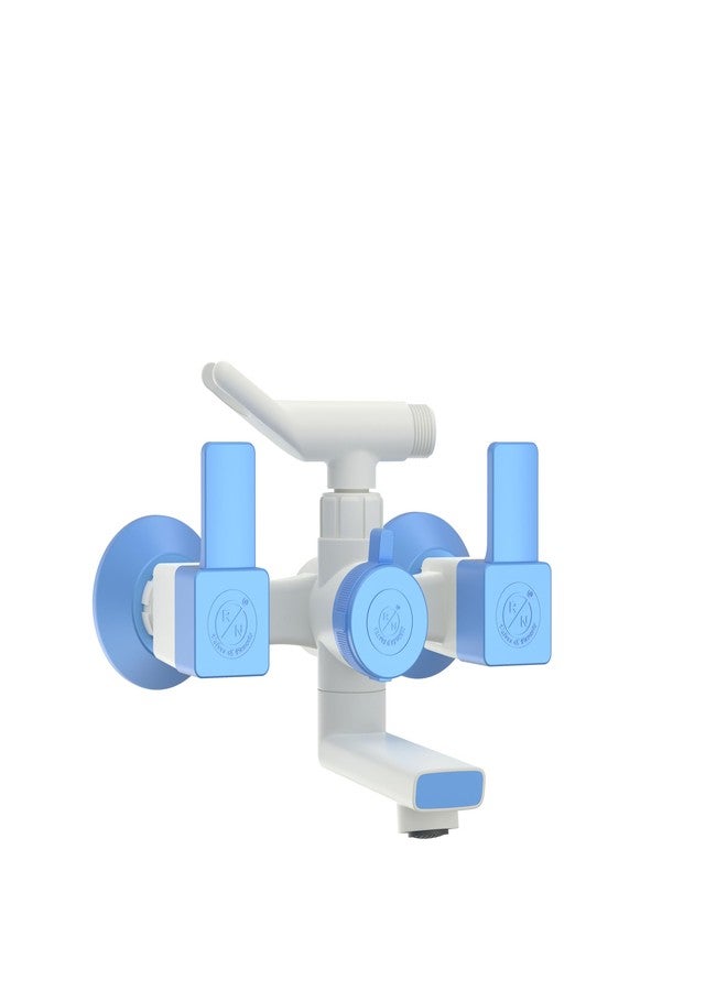 RN PTMT Superior Plastic Faucet 3 in 1 Wall Mixer Telephonic with Crutch Water Tap for Bathroom | Hot & Cold Water Wall Mixer with Hand Shower Connectivity Provision (White-Blue-Dual)_RNVIP19A12